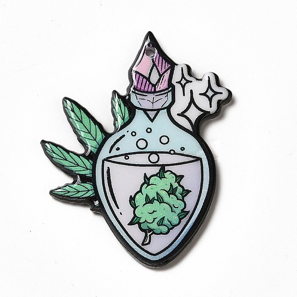 

PandaHall Weed Pattern Theme Printed Acrylic Pendants, Bottle, 43x32x2.5mm, Hole: 1.6mm Acrylic Bottle Purple