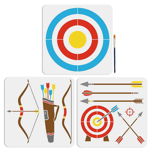 

PandaHall 3pcs Archery Bow and Arrow Stencils 11.8×11.8inch Feather Arrow Painting Stencil with Paint Brush Target Arrow Drawing Stencil for...