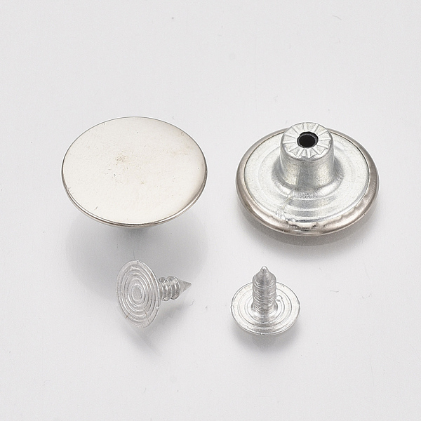 

PandaHall Iron Button Pins for Jeans, Garment Accessories, Flat Round, Platinum, 17x7.5mm, Hole: 1.8mm, Pin: 7.5x8mm, Knob: 2.5mm, 2pcs/set...