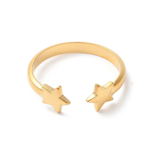

PandaHall Ion Plating(IP) 304 Stainless Steel Double Star Open Cuff Ring for Women, Golden, Inner Diameter: 18mm 304 Stainless Steel