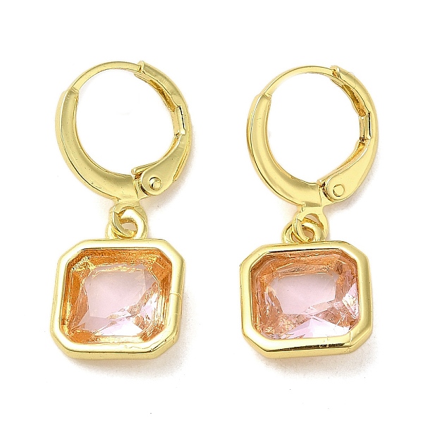 

PandaHall Real 18K Gold Plated Brass Dangle Leverback Earrings, with Square Glass, PeachPuff, 25.5x10.5mm Glass Square Brown