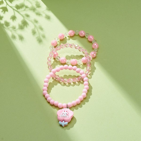 

PandaHall 3Pcs 3 Style Acrylic Beaded Stretch Bracelets Set with Resin Rabbit Charms for Kids, Pink, Inner Diameter: 1-3/4 inch(4.6cm)...