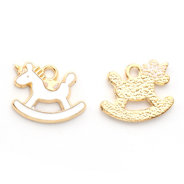 

PandaHall Alloy Enamel Pendants, Wooden Horse, Light Gold, White, 13x16x1.5mm, Hole: 1.8mm Alloy+Enamel Others White