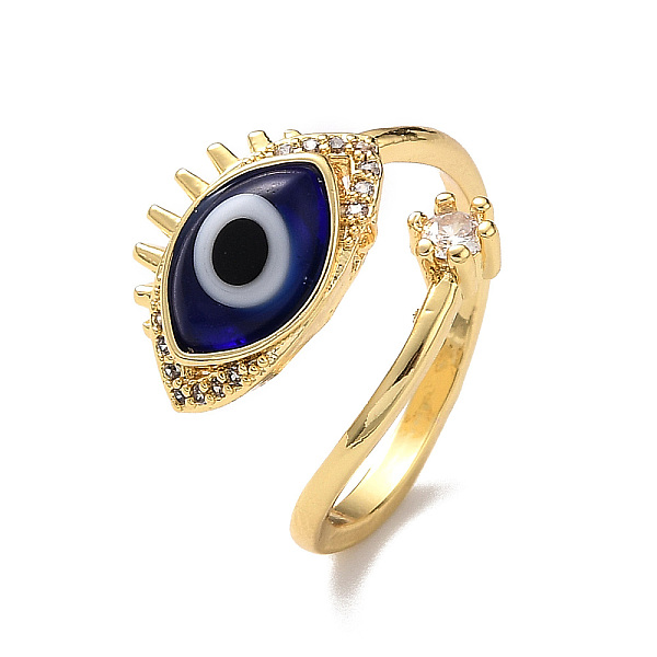 

PandaHall Lampwork Evil Eye Open Cuff Ring with Clear Cubic Zirconia, Real 18K Gold Plated Brass Jewelry for Women, Dark Blue, Inner...