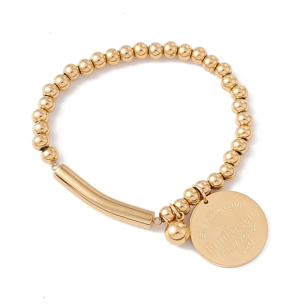 

PandaHall Word Fantastic New York 520 Charm Stretch Bracelet, Ion Plating(IP) 304 Stainless Steel Jewelry for Women, Golden, Inner Diameter...