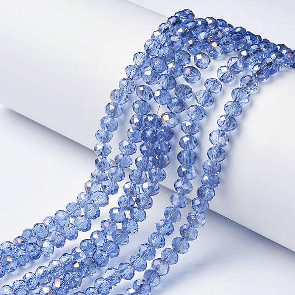 

PandaHall Electroplate Transparent Glass Beads Strands, Half Rainbow Plated, Faceted, Rondelle, Cornflower Blue, 3.5x3mm, Hole: 0.4mm, about...
