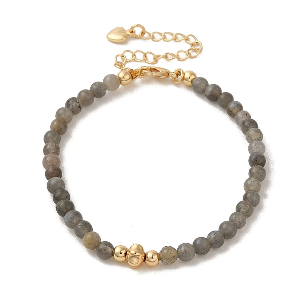 

PandaHall 4mm Round Natural Labradorite Beaded Bracelets, Flower Brass Bracelets for Women, Real 14K Gold Plated, 7-3/8 inch(18.7cm)...