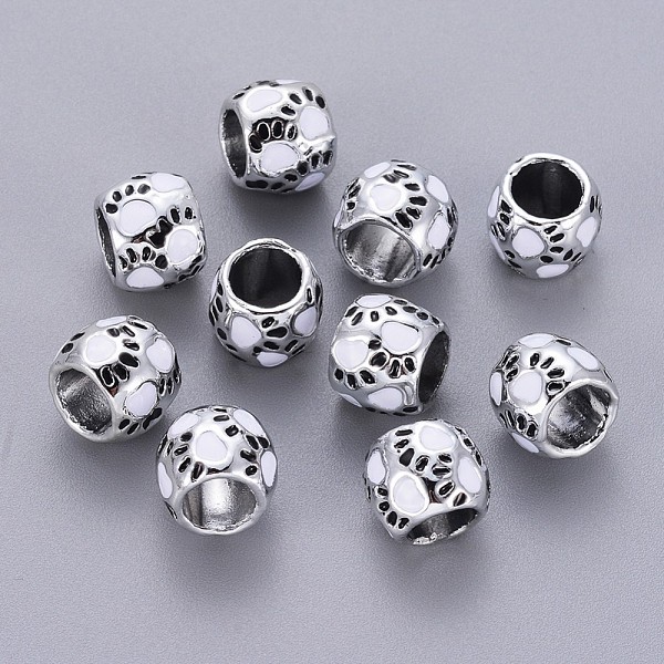 

PandaHall Alloy Enamel Beads, Large Hole Beads, Drum, Silver, White & Black, 10x8mm, Hole: 6mm Alloy+Enamel Drum White