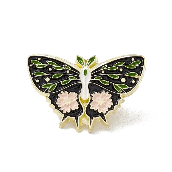 PandaHall Butterfly Enamel Pin, Gold Plated Alloy Badge for Backpack Clothes, Pink, 20.5x30.5x1.5mm Alloy+Enamel Pink