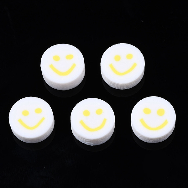 

PandaHall Handmade Polymer Clay Beads, for DIY Jewelry Crafts Supplies, Flat Round with Smiling Face, Yellow, 10x4~4.5mm, Hole: 1.8mm...