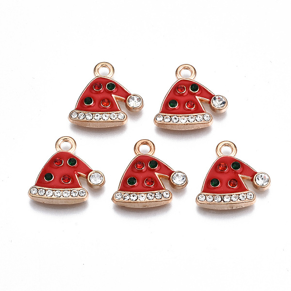 

PandaHall Alloy Enamel Pendants, with Colorful Rhinestone, Cadmium Free & Lead Free, Christmas Hat, Light Gold, Red, 15.5x16x2.5mm, Hole...