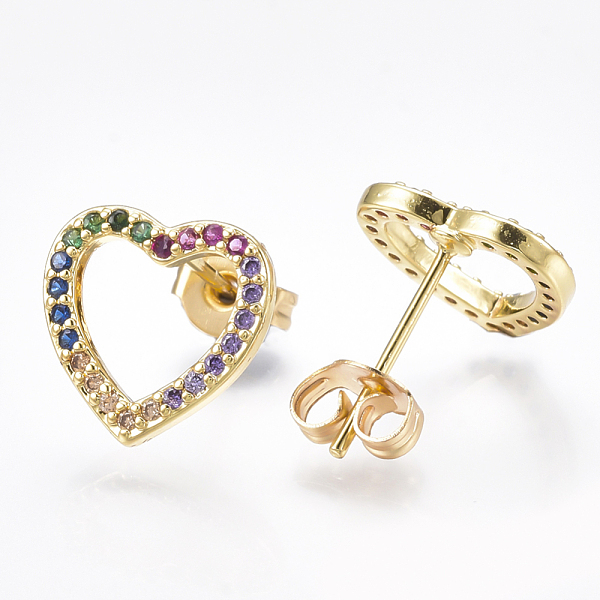 

PandaHall Brass Micro Pave Cubic Zirconia Ear Studs, Heart, Real 18K Gold Plated, 11x11x1.5mm, Pin: 0.7mm Cubic Zirconia