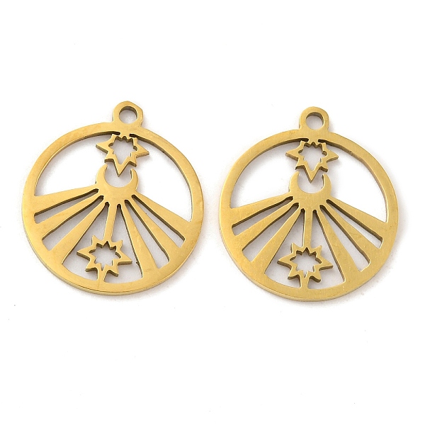 

PandaHall 201 Stainless Steel Pendants, Hollow, Flat Round with Star Charm, Golden, 17x15x0.8mm, Hole: 1.5mm 201 Stainless Steel Flat Round