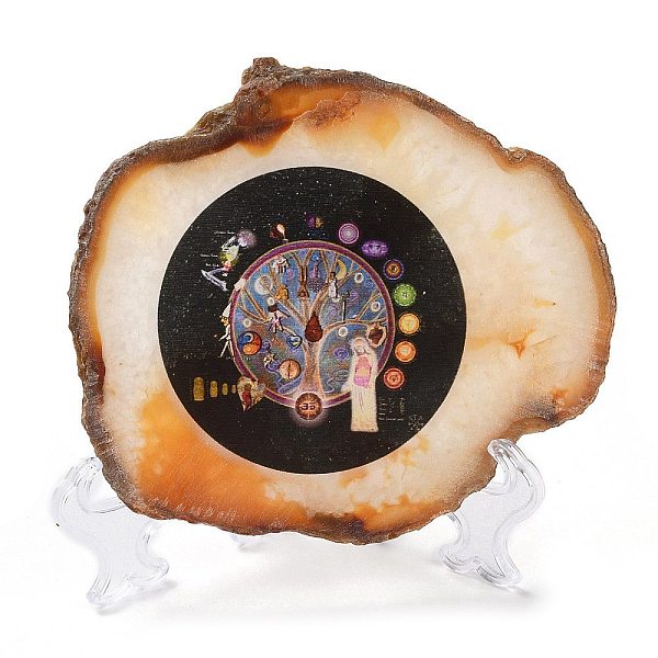 

PandaHall Printed Natural Agate Slice Stone Ornament, for Good Luck Home Office Decor, Clock, 100~125x105~150x7.5~8mm Natural Agate Clock..., Multicolor
