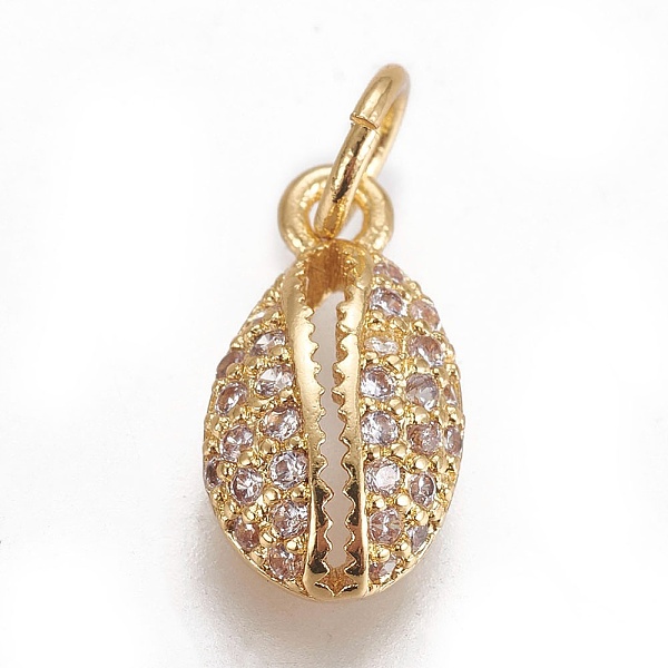 

PandaHall Brass Micro Pave Cubic Zirconia Charms, Cowrie Shell, Clear, Golden, 12.5x7x3.5mm, Hole: 3mm Brass+Cubic Zirconia+Shell Shell...