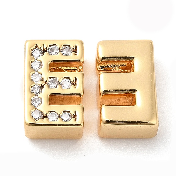 

PandaHall Brass Micro Pave Cubic Zirconia Beads, Real 18K Gold Plated, Letter E, 8x5x3.5mm, Hole: 1.2mm Brass+Cubic Zirconia Letter E Clear