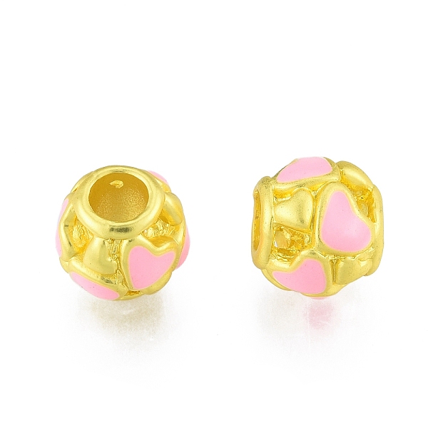 

PandaHall Alloy Enamel European Beads, Large Hole Beads, Matte Style, Rondelle with Heart Pattern, Matte Gold Color, 10x9mm, Hole: 4.5mm...