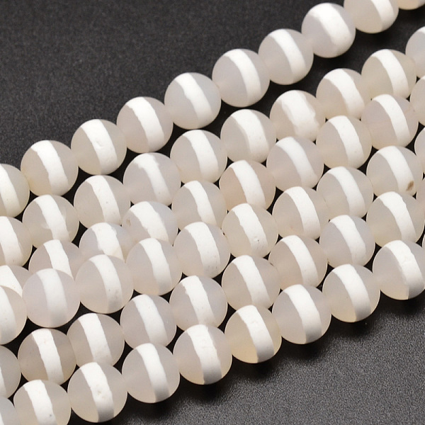 

PandaHall Frosted Round Natural Agate Tibetan Style Striped Pattern dZi Beads Strands, 8mm, Hole: 1mm, about 48pcs/strand, 15.4 inch Tibetan...