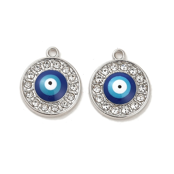

PandaHall Alloy Enamel Pendants, with Rhinestone, Long-Lasting Plated, Flat Round with Evil Eye Charm, Platinum, 18x15x3mm, Hole: 1.5mm...