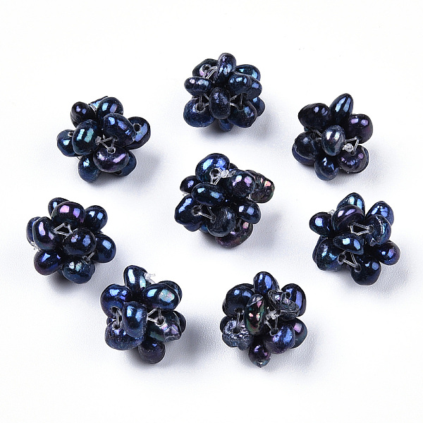 

PandaHall Round Natural Cultured Freshwater Pearl Beads, Dyed, Handmade Ball Cluster Beads, Prussian Blue, 10~11mm, Hole: 0.5mm Pearl Round