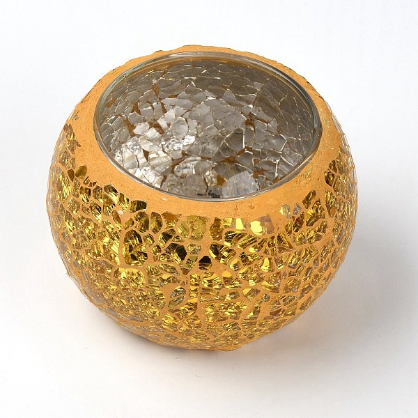 

PandaHall Mosaic Glass Tealight Candle Holders, for Weddings, Party and Lighting Decorations, Bowl Shape, Goldenrod, 86x59mm Glass Round..., Gold