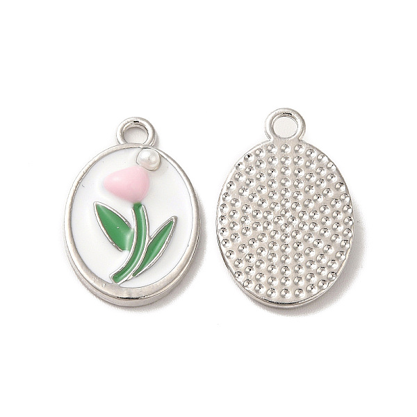 

PandaHall Alloy Enamel Pendants with ABS Plastic Pearl Beaded, Nickle Free, Oval with Flower Charms, Platinum, 20x13x3mm, Hole: 2mm Alloy...