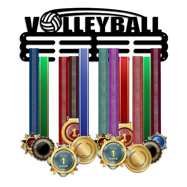 

PandaHall Sports Theme Iron Medal Hanger Holder Display Wall Rack, with Screws, Volleyball Pattern, 150x400mm Iron Volleyball Black