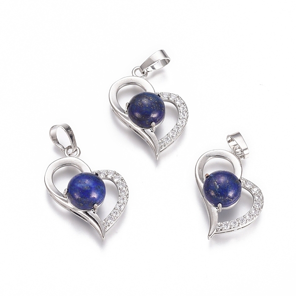 

PandaHall Natural Lapis Lazuli Pendants, with Platinum Tone Brass Findings and Crystal Rhinestone, Heart, Dyed, 29x21.5x9mm, Hole: 7x3.5mm..., Clear