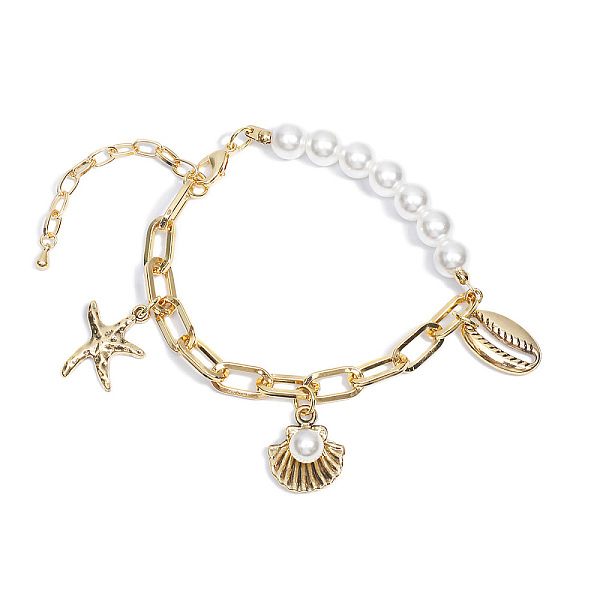 Pulsera De Perlas De Imitación Con Colgante De Concha De Estrella De Mar De Playa