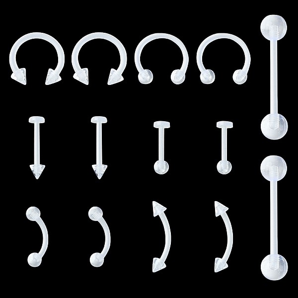 

PandaHall 14Pcs 7 Style Acrylic Piercing Body Jewelry, Including Straight Barbell Tongue Ring, Curved Eyebrow Ring, Circular Nose Rings..., Clear