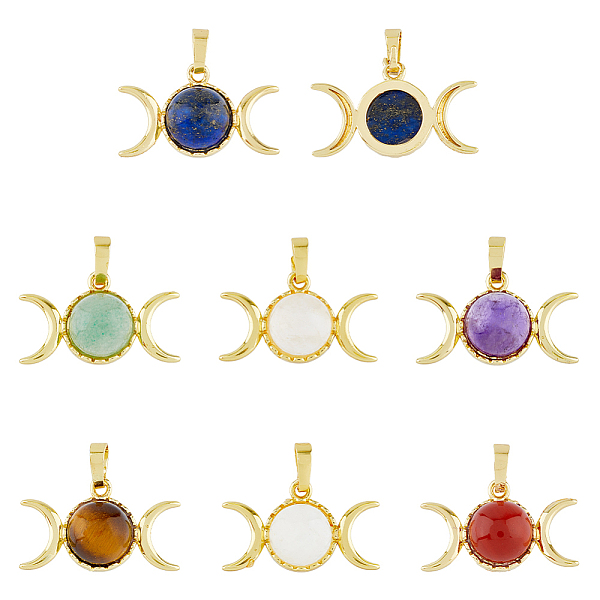 

PandaHall DICOSMETIC 7Pcs 7 Styles Natural Mixed Gemstone Pendants, Triple Moon Charms, with Golden Tone Rack Plating Brass Findings...