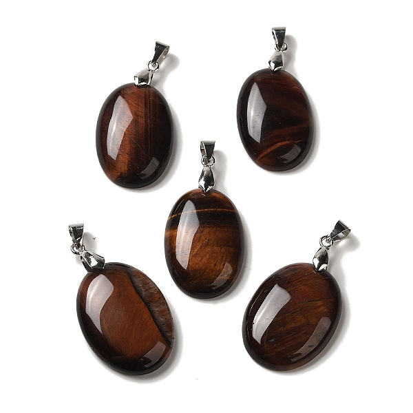 

PandaHall Dyed Natural Red Tiger Eye Pendants, Oval Charms with Rack Plating Platinum Plated Brass Snap on Bails, 30x21.5~22x6~6.5mm, Hole...
