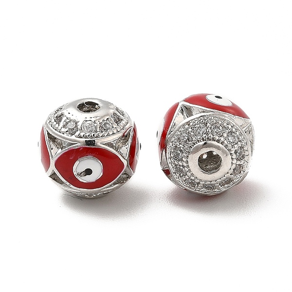 

PandaHall Brass Micro Pave Cubic Zirconia Beads, Round with Enamel Evil Eye, Platinum, Red, 10x9.5mm, Hole: 1.6mm Brass+Enamel Rabbit Red