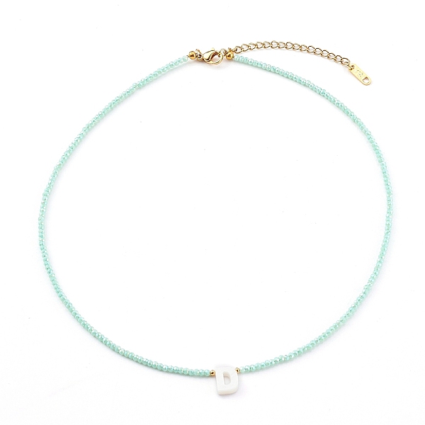 

PandaHall Natural Shell Letter Pendant Necklaces, Initial Necklaces, with Rondelle Glass Beads and 304 Stainless Steel Lobster Claw Clasps..., Green