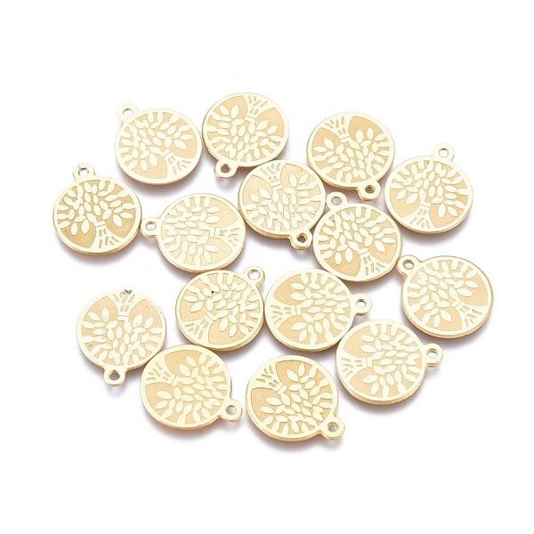 

PandaHall Ion Plating(IP) 304 Stainless Steel Charms, Laser Cut, Flat Round with Tree, Golden, 13.3x11x0.6mm, Hole: 1mm 304 Stainless Steel...