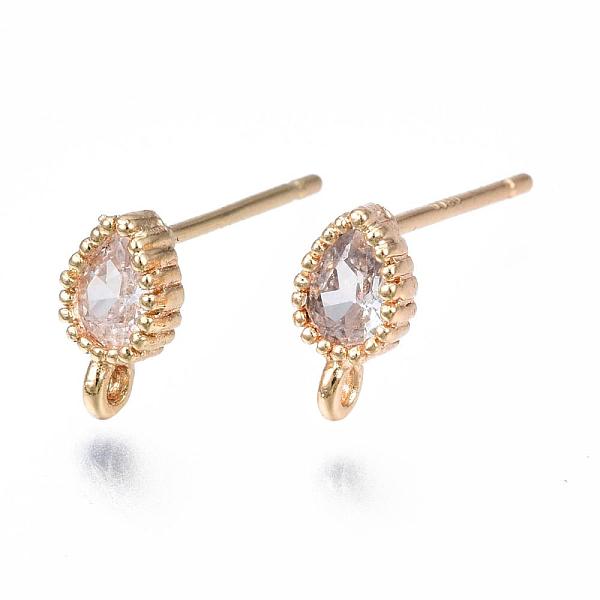 

PandaHall Brass Stud Earring Findings, with Loop and Cubic Zirconia, Teardrop, Clear, Nickel Free, Real 18K Gold Plated, 7.5x4mm, Hole: 1mm...