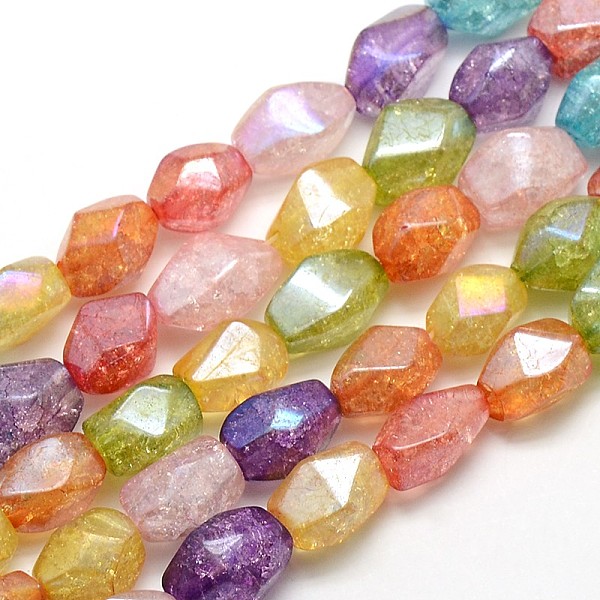 

PandaHall Electroplate AB Color Plated Synthetic Crackle Quartz Nuggets Beads Strands, Dyed & Heated, Mixed Color, 14~18x8~11x11~14mm, Hole..., Multicolor