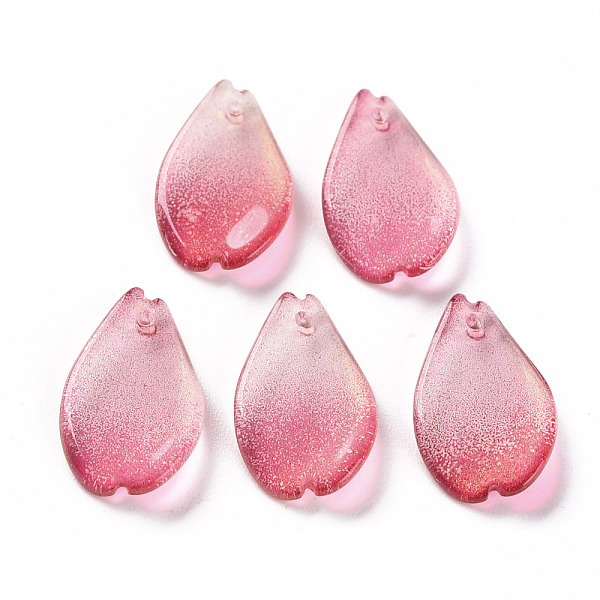 

PandaHall Transparent Spray Painted Glass Pendants, with Glitter Powder, Petaline, Cerise, 16x9.5x2mm, Hole: 1mm Glass Petaline Red