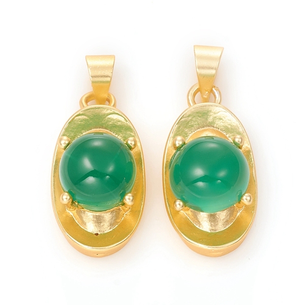 

PandaHall Natural Agate Pendants, Dyed & Heated, with Golden Plated Brass Cabochons Settings, Vcoin, Golden, 19x10x9mm, Hole: 4.5x4mm..., Green