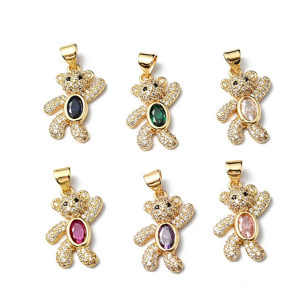 

PandaHall Rack Plating Brass Micro Pave Cubic Zirconia Pendants, Cadmium Free & Lead Free, Long-Lasting Plated, Real 18K Gold Plated, Bear..., Multicolor