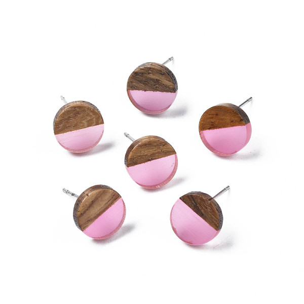 

PandaHall Transparent Resin & Walnut Wood Stud Earrings, with 316 Stainless Steel Pins, Flat Round, Pearl Pink, 10mm, Pin: 0.7mm Wood Flat...