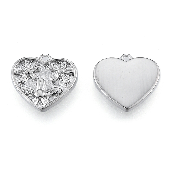 

PandaHall Brass Charms, Cadmium Free & Nickel Free & Lead Free, Heart with Flower, Real Platinum Plated, 14x14x2mm, Hole: 1.2mm Brass Heart