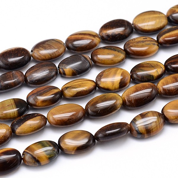 

PandaHall Natural Tiger Eye Flat Oval Bead Strands, 14x10x6mm, Hole: 1mm, about 29pcs/strand, 15.7 inch Tiger Eye Oval