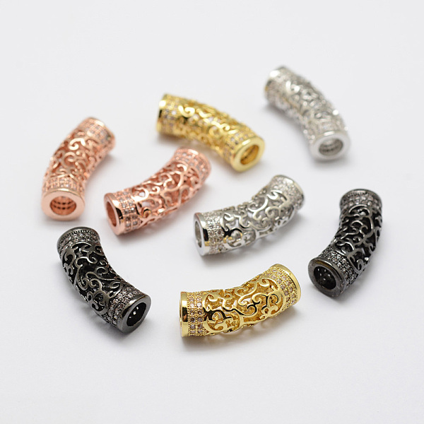 

PandaHall Brass Micro Pave Cubic Zirconia Tube Beads, Lead Free & Nickel Free, Mixed Color, 20x9x7mm, Hole: 4mm Brass+Cubic Zirconia Tube