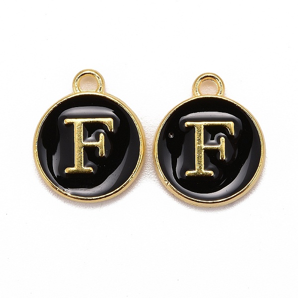 

PandaHall Golden Plated Alloy Charms, Cadmium Free & Lead Free, with Enamel, Enamelled Sequins, Flat Round with Letter, Black, Letter.F...
