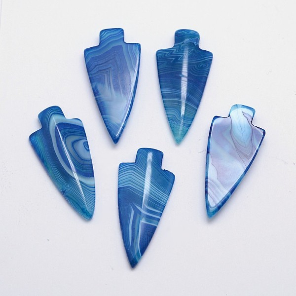 

PandaHall Arrowhead Natural Agate Cabochons, Dyed, Dodger Blue, 42~47x21~22x5~6mm Natural Agate Arrow Blue