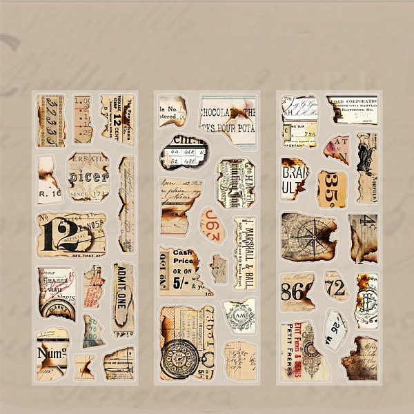 

PandaHall 12 Sheets 4 Styles Vintage PET Waterproof Self-Adhesive Decorative Stickers, for DIY Album Scrapbook, Background Paper, Diary..., Multicolor