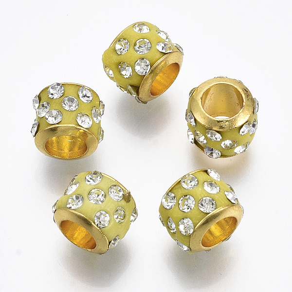 

PandaHall Brass European Beads, with Polymer Clay Rhinestone, Large Hole Beads, Rondelle, Golden, Yellow Green, 9x7.5mm, Hole: 4.5mm...
