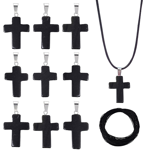 

PandaHall Unicraftale 20Pcs Natural Black Agate Pendants Necklace Macking, Religion Cross Charm, with 1 Bundle Winding Waxed Polyester Cord...