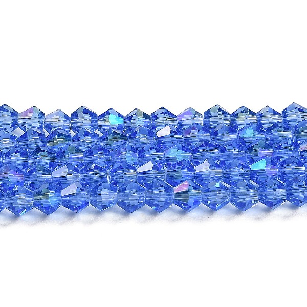 

PandaHall Transparent Electroplate Glass Beads Strands, AB Color Plated, Faceted, Bicone, Light Blue, 3.5mm, about 113~115pcs/strand...